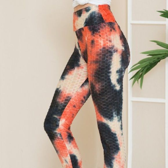 Tie Dye Active Leggings - Orange/Black - Picture 1 of 3